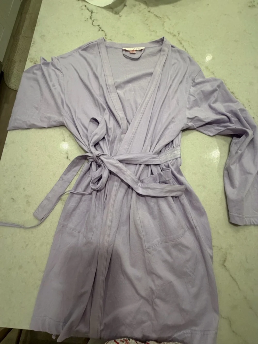 VICTORIA SECRET Light Blue Women's Cotton Robe - Classic Short Kimono!! S - Picture 3 of 5